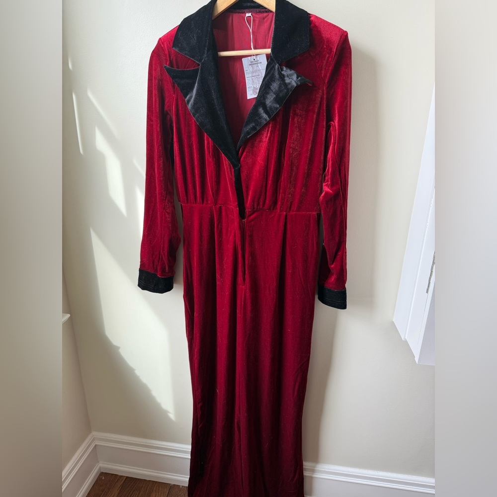 NWT‎ OYROSY Red Velvet Jumpsuit Vamp Retro Hollywood Wide Leg Statement M